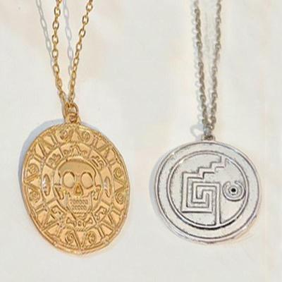 Pirates Of The Caribbean Aztec Gold Color Coin Necklace Retro Skull Pendant Punk Hip Hop Necklace