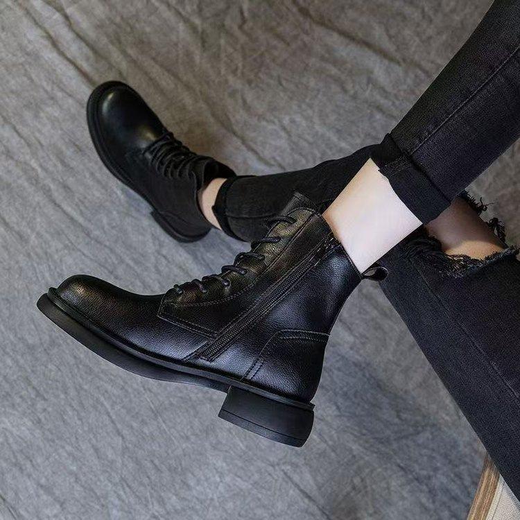 Fashion Martin Boots Women's British Style Short Boots 2025 Autumn and Winter New Soft Leather Thick Heel Single Boots Thick-soled Velvet Boots