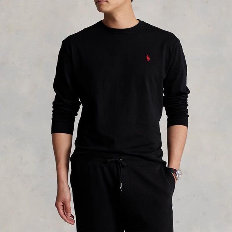 Polo Ralph Lauren FW22 Ensfarget Rund hals Langermet T-skjorte Herre Topper Svart 710627433-027
