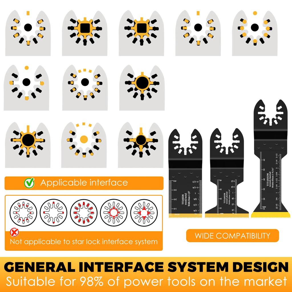 10Pcs Titanium Bimetal Oscillating Saw Blade Multifunctional Oscillating Multitool Blade with 2 Adapter for Cutting Wood Plastic