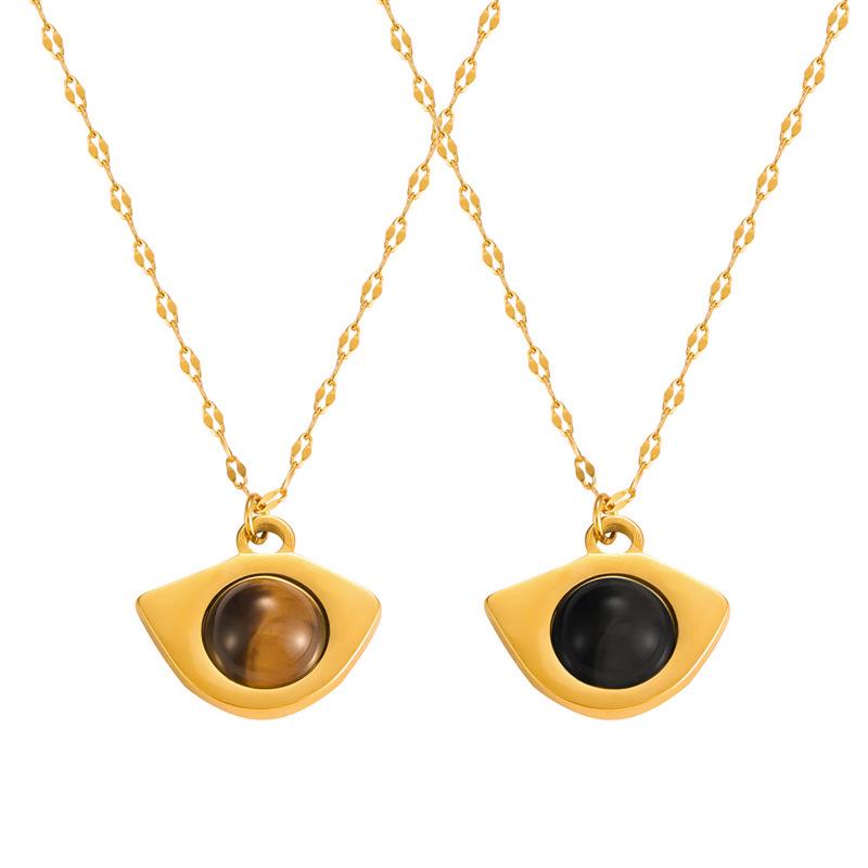 Retro Tiger Eye Fish Mouth Titanium Steel Necklace for Women - Fashionable Light Luxury Design