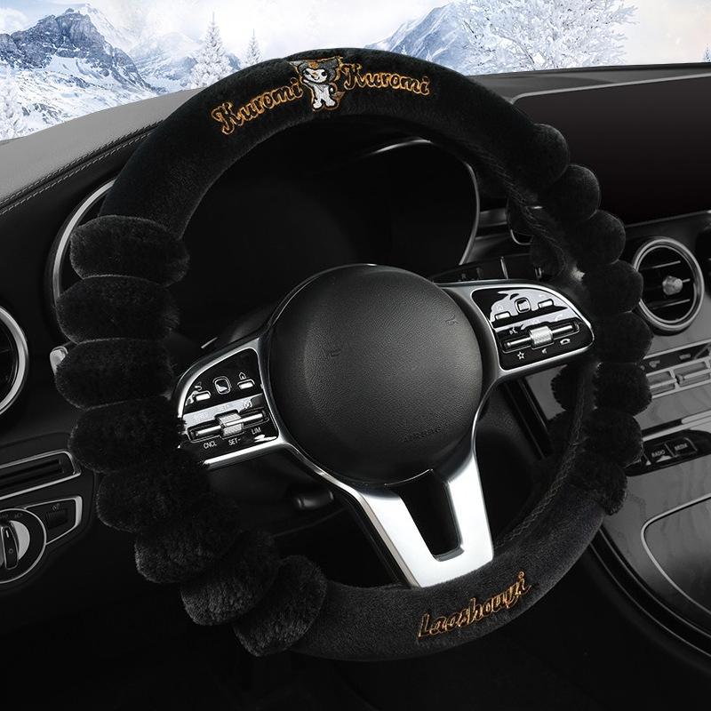 New Kuromi Winter Plush Rabbit Velvet Warm Steering Wheel Cover Soft Handle Cover for Men And Women Car Accessory