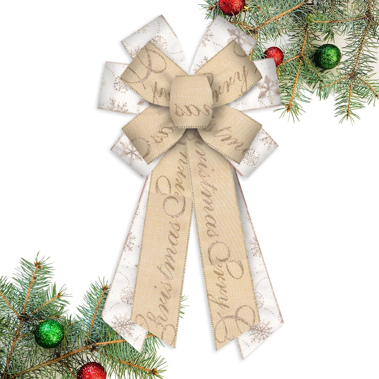 

Large Christmas Bow for Wreath Front Door Wall Fence Decor White Gold Christmas Tree Topper Bow for Winter New Year Decoration 20.87 x 11.42 in світло-жовтого кольору