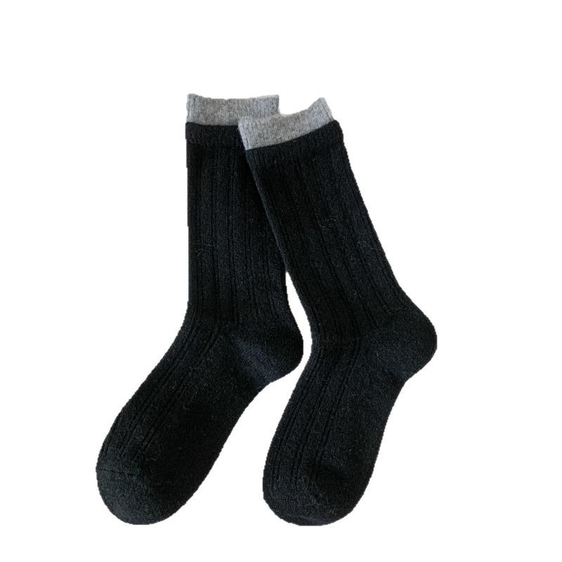Winter and Autumn Woolen Socks - Simple and Versatile, Without Bones. Mid-calf Socks with Color Combinations and Double-ended Stitching.