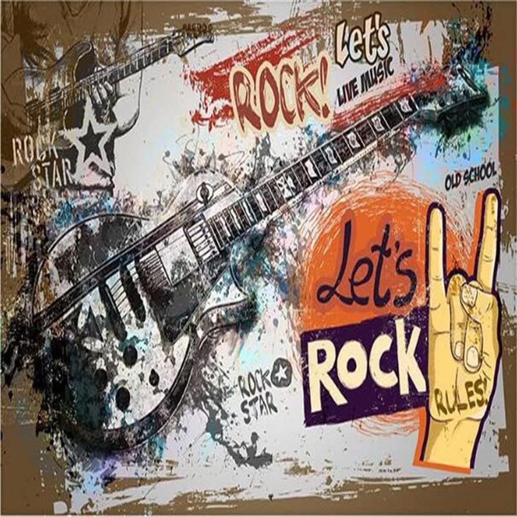 Graffiti-Wandbild im europäischen Stil Retro-Tapete 3D Graffiti abnehmbare Tapete Gitarre Rock Music Bar Wandbild
