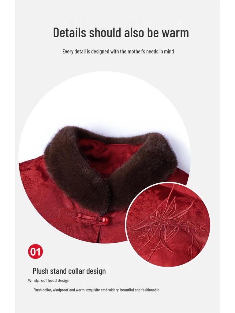 2026 Year of the Horse Benmingnian Winter Down Jacket for Middle-Aged and Elderly Women - New Chinese Style Tang Suit Outerwear