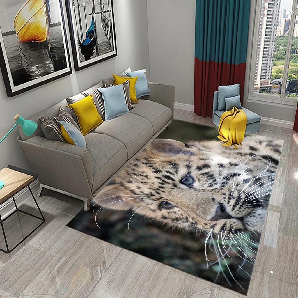 3D Leopard Carpet Wild Animal Pattern Living Room Bedroom Bathroom Kitchen And Kids Play Area Non-Slip