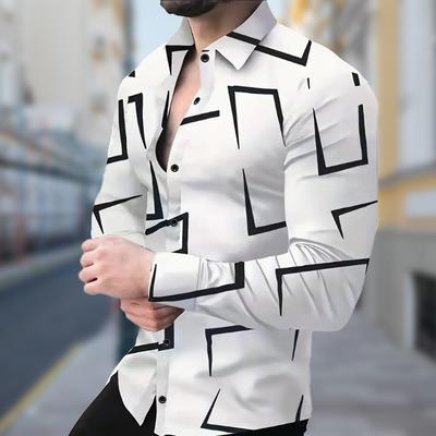 Men's Simple Blocks Printed Long Sleeve Shirts Casual Cardigan New Button Holiday Fashion Shirts