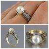 Charm Gift Vintage Wedding Jewelry 14K Yellow Gold Plated White Pearl Ring