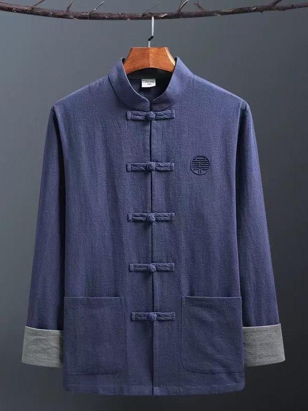 Men's Retro Chinese Tang Suit: Spring/Autumn Cotton Linen 3-Piece Set with Long Sleeve Frog Button Hanfu Coat