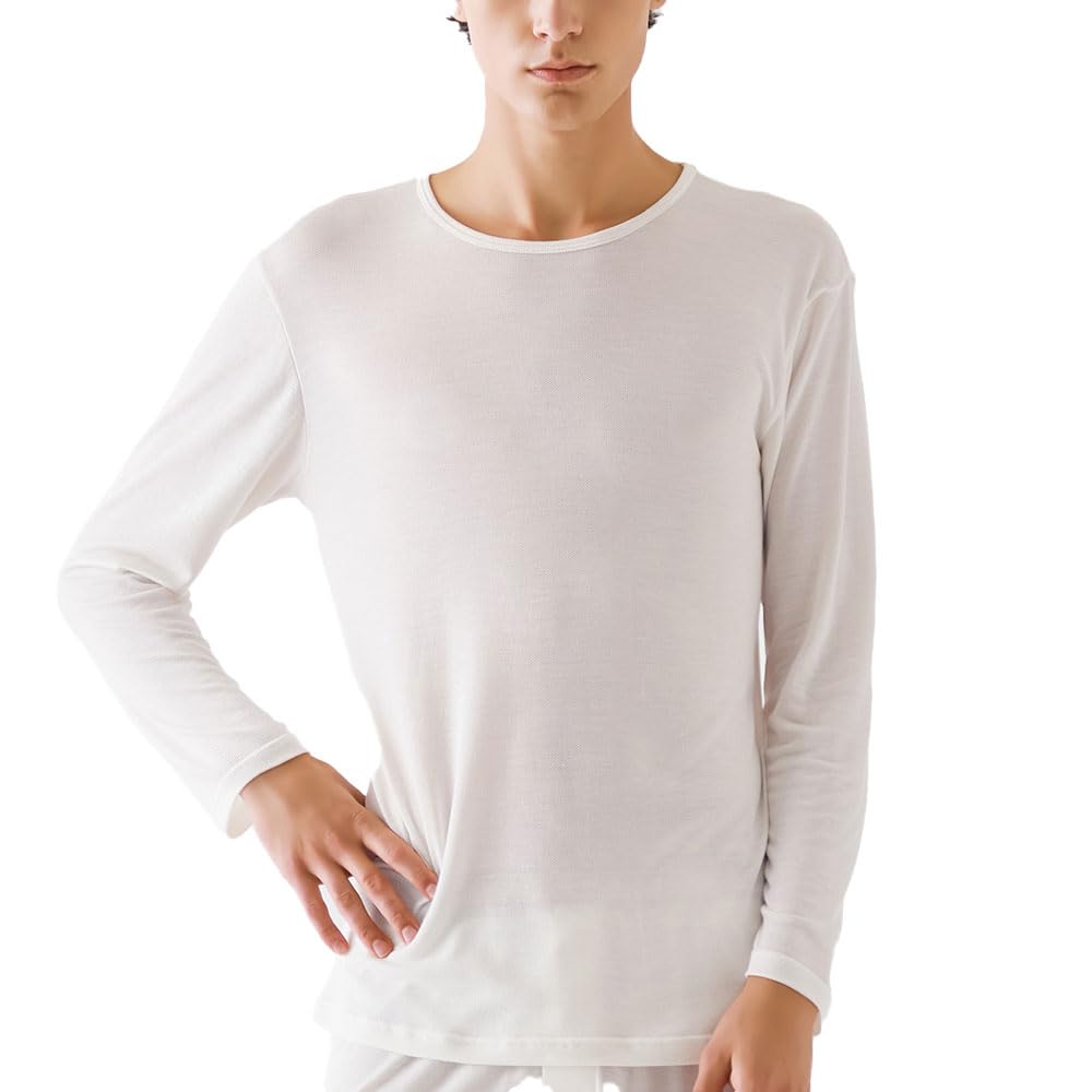 Gunze Standard Fire Acedron Lightweight Long Sleeve Crew Neck Winter Warm Men's Off-White