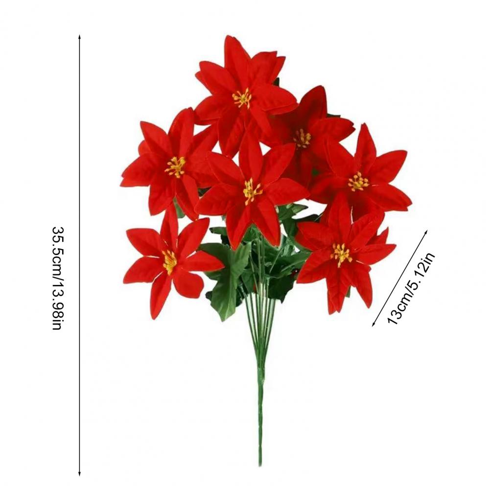 13 Inch Artificial Poinsettia Flower 5/7 Heads Red Christmas Fake Poinsettia Faux Silk Poinsettia Bouquet With Stem Home Decor