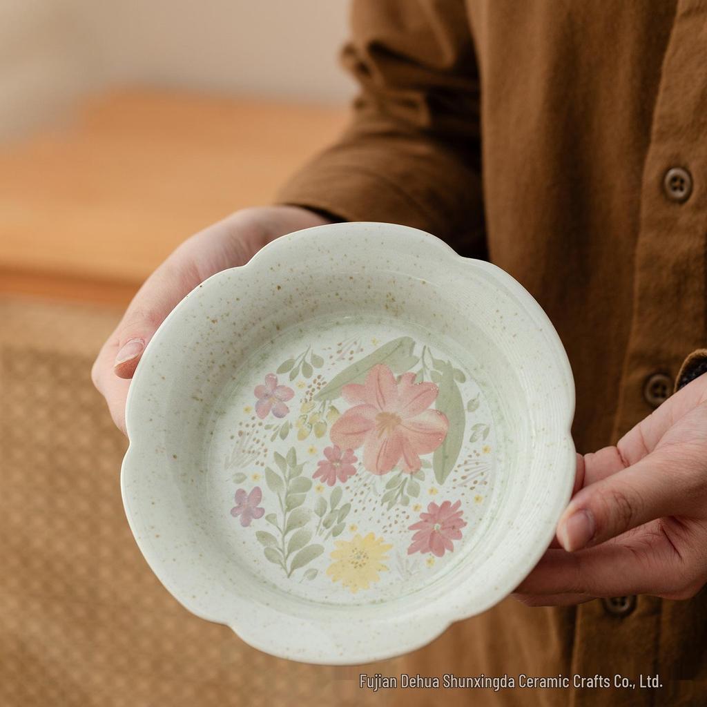 Light Luxury Chinese Blooming Flowers Ceramic Dessert and Pastry Plate - Fresh Afternoon Tea Tableware