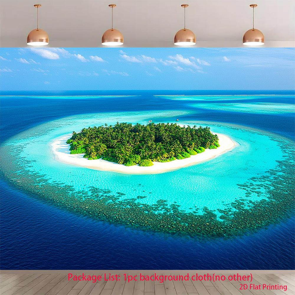 2D plane 1 piece of green island ocean-themed decoration in the blue sea and blue sky setting. (as the picture,100x150cm)