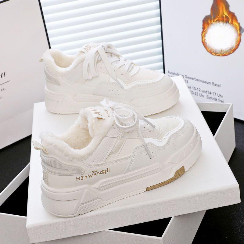 Утепленные маленькие белые туфли женские осенне-зимние новые нишевые туфли для студентов повседневная обувь на плоской подошве низкие хлопковые туфли 36 белый