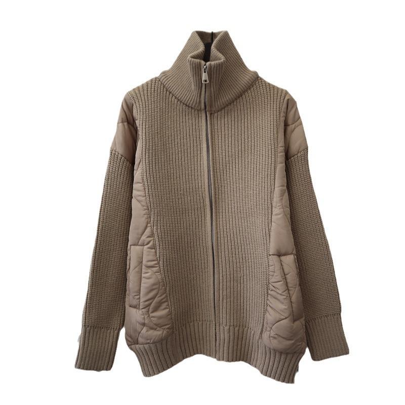 Autumn and Winter New Zipper Splicing Cotton Clothes Sweater Jacket Design Sense Thickened Knitted Cardigan Women