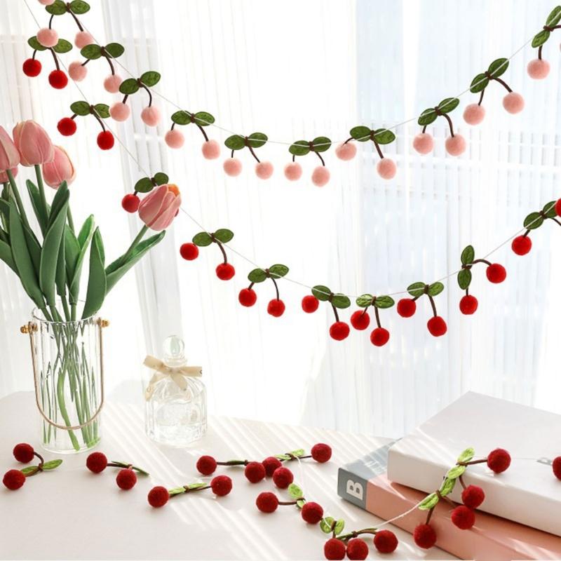 Festive Cherry Felt Balls String Lights Suitable for Photo Backdrops, Restaurants, Offices, Shops for Kid Room, Shower