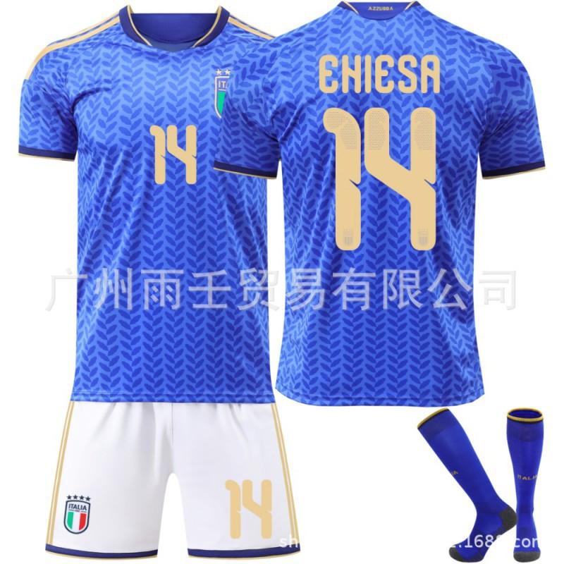 Weltmeisterschaft Italienische Fußballuniform Nr.. 14 Chiesa 18 Barrera Trikot Kinder Set