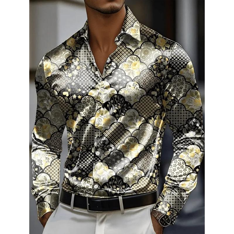 Men's Shirt 3D Vintage Chain Print Polyester Fabric Outdoor Street Long Sleeve Button Clothing Fashion Street Style Design