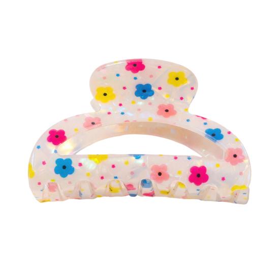 Hair Claw Floral Print Hollow Design Back Head Hair Clip Anti-slip Teeth Strong Grip Shark Hair Clip Versatile Hair Accessory