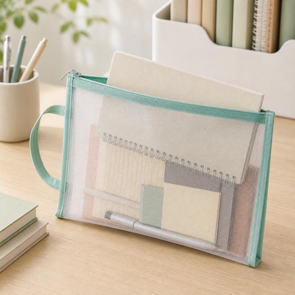 A4 Document Storage Bag Nylon Cosmetic Makeup Bag New Mesh Zip Bag  School Supplies