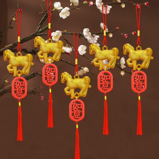 2026 Year of The Horse Pendant Chinese New Year Feng Shui Zodiac Horse Charm with Tassel for Spring Festival Car Rearview Mirror Home Decor