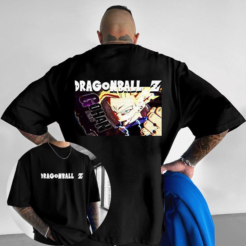 2026 New Dragon Ball Anime Trendy Casual Printed Heavy Cotton Short Sleeved Tshirt Mens American Top S