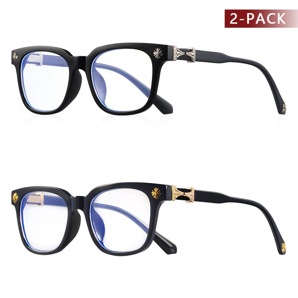 CRIXALIS 2Pcs Square Anti Blue Light Glasses For Men And Women Black & Transparent Frame Unisex Computer Wearing Women Glasses