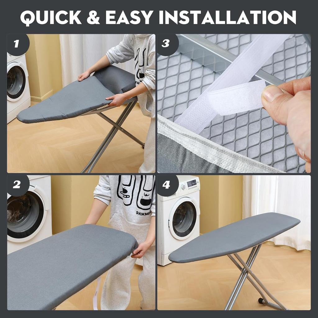 Potah a podložka na žehlicí prkno, standardní velikost 15x54 palců, potah na žehlicí prkno se 4 vrstvami s postříbřeným povrchem a elastickými okraji, extra silná výplň, snadné