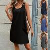 Summer Sleeveless Button Dress Women's Casual Fashion Round Neck Casual Crew Neck Sleeveless Button-down Dress