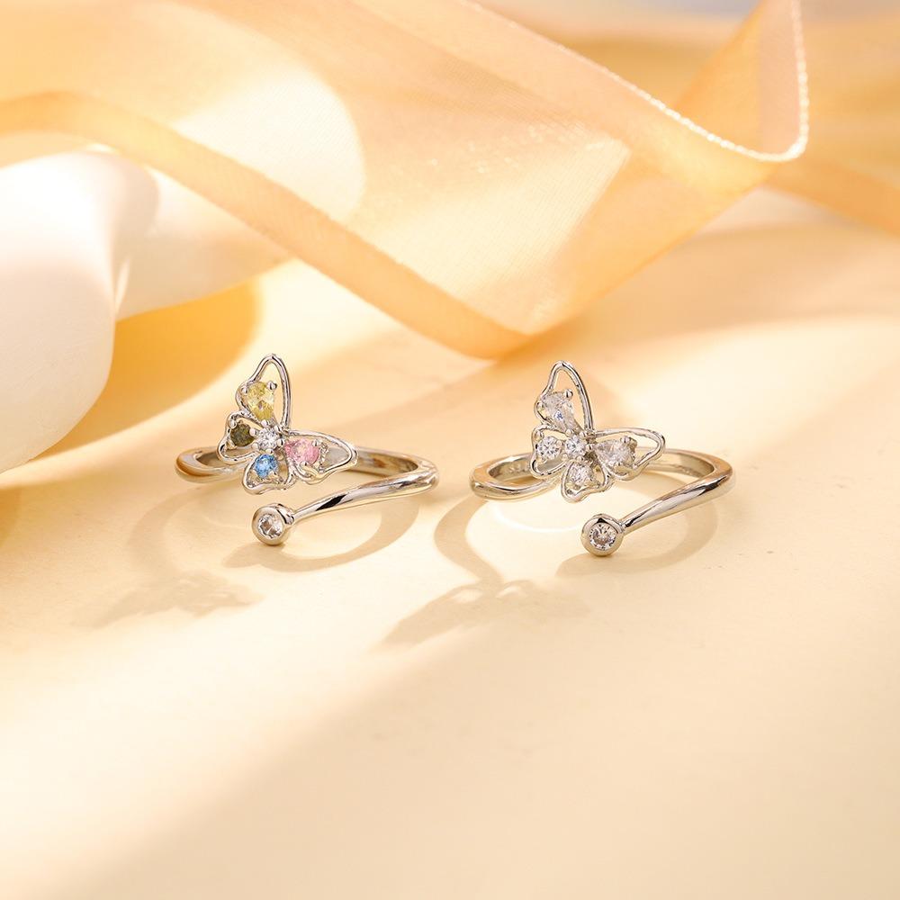 Fashion Adjustable Open Acrylic Crystal Butterfly Ring For Women Silver Color Zircon Finger Ring Party Jewelry