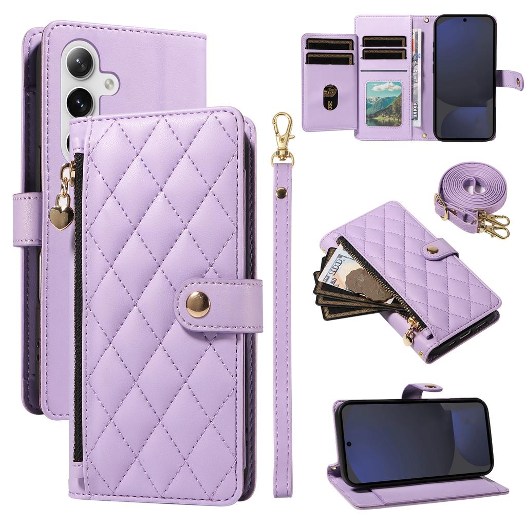 For Samsung Galaxy S24 FE Wallet Case with Straps,Rhombus Leather Stand Phone Cover