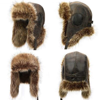 Winter Russian Hat Ski Fur Pilot Military Army Black Airman Leather Ushanka