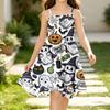 Girls Casual Sleeveless Print Dress with Halloween Pattern Princess for Party