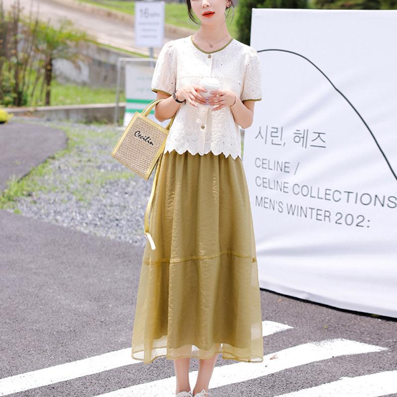 

Fresh Summer French Short Sleeve Women s Dress: Chic, Age-Reducing Hong Kong Style Two-Piece Set M слонова кістка/бежевий