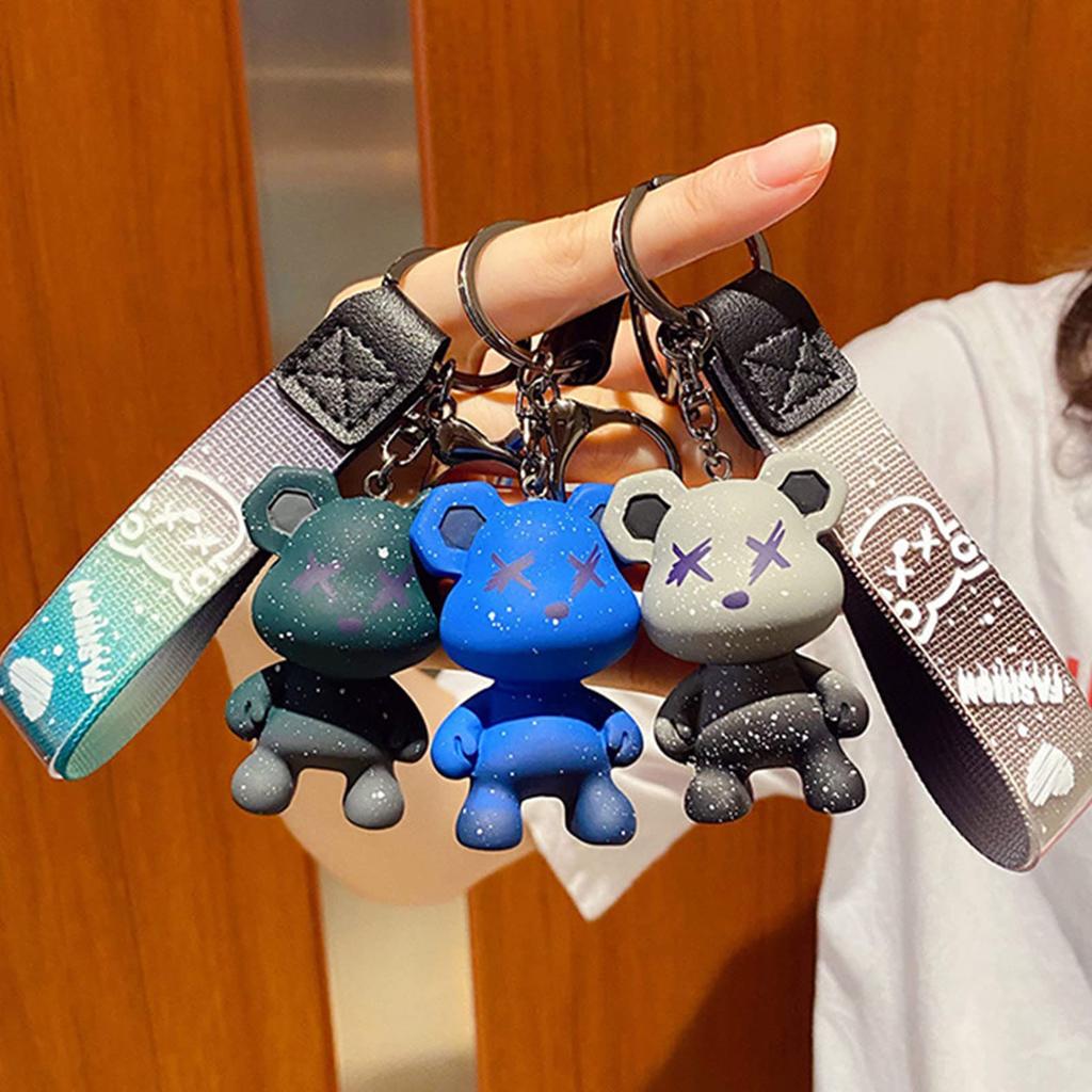 [Moerstar] Bären Schlüsselanhänger Schlüsselanhänger Niedlicher Harz Tier Anhänger Niedliche Farbe Bär Schlüssel Geflochtene Idee Seil Tier Anhänger Metall Schlüsselanhänger, blau