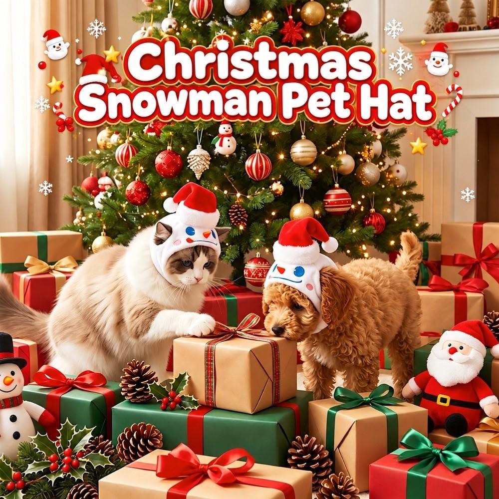 Plush Fabric Cat Costume Hat Snowman Pattern Snowman Pet Cap Pet Party Headgear Cat Dog Cosplay