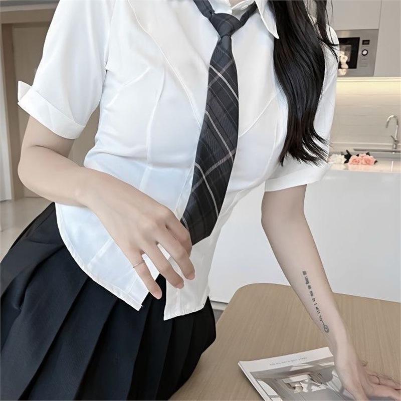 Senior Girl Waist-Cinching JK Uniform Shirt - Japanese Summer Academic Style, Short-Sleeved, Pure Desire