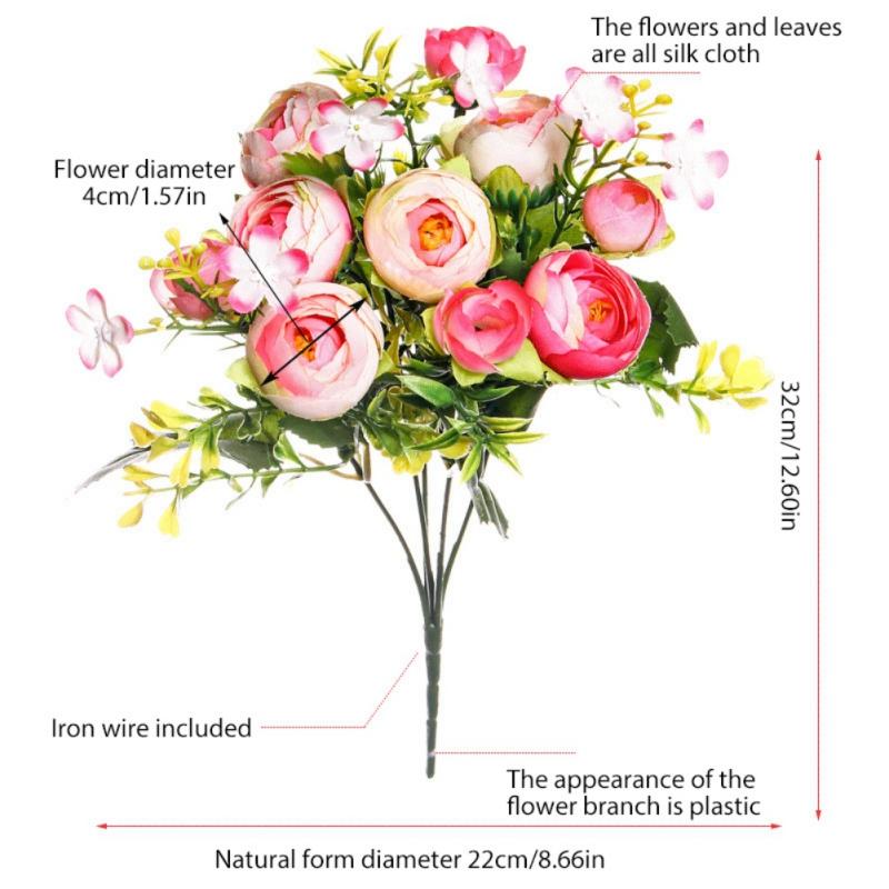 Rose Artificial Flowers Silk Flowers with Stems Faux Leaves Fake Flowers Bouquet Wedding Table Decoration Bridal Bouquet Decor
