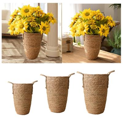 Straw Woven Planter Basket Organizer Decorative Versatile Laundry Basket Plant