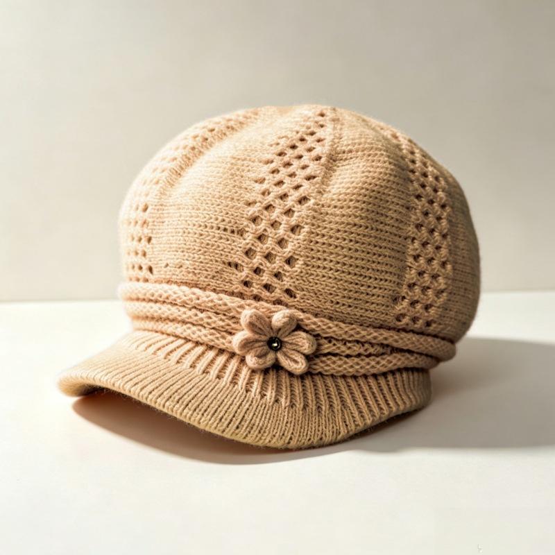 Middle-aged and elderly wool hat women's autumn and winter versatile mother grandma warm ear protection hat outdoor cold-proof velvet knitted hat