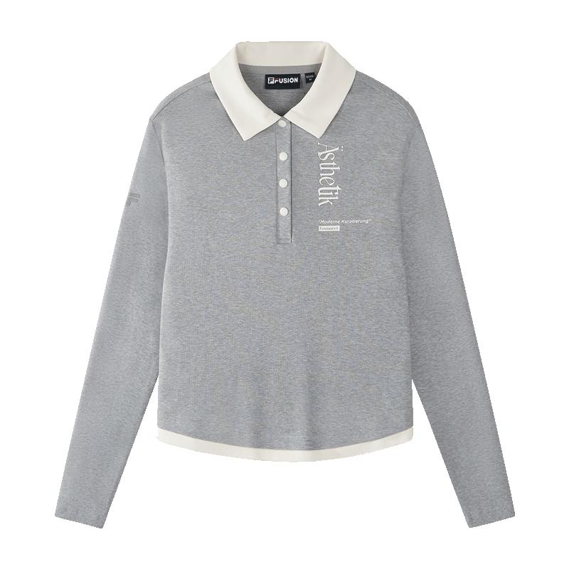 FILA FUSION Women s Knit Faux Two-Piece Polo Long Sleeve Shirt L