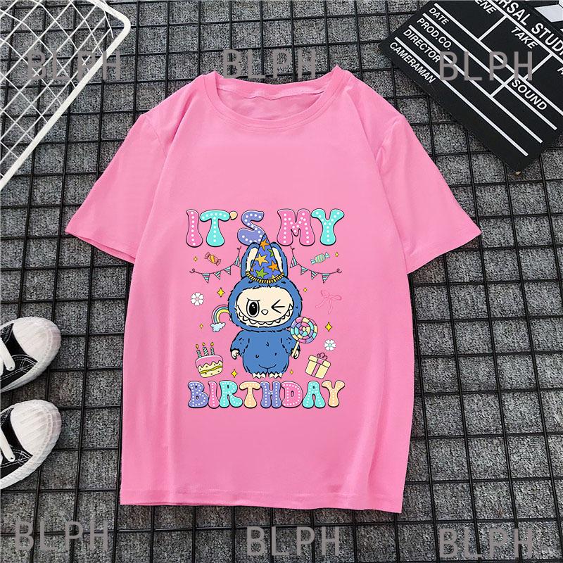 Letní nové tričko s potiskem Labubu pro muže a dívky, dětské tričko, s krátkým rukávem, prodyšné a absorbující pot