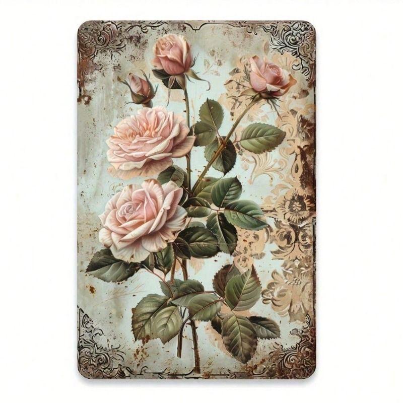 

Vintage Oval Metal Wall Art Rose, Home Bar Restaurant Decor