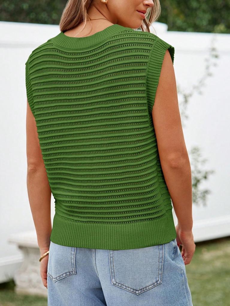 Women's Cap Sleeve Knit Sweater Vest Crew Neck Ribbed Summer Pullover Tank Top