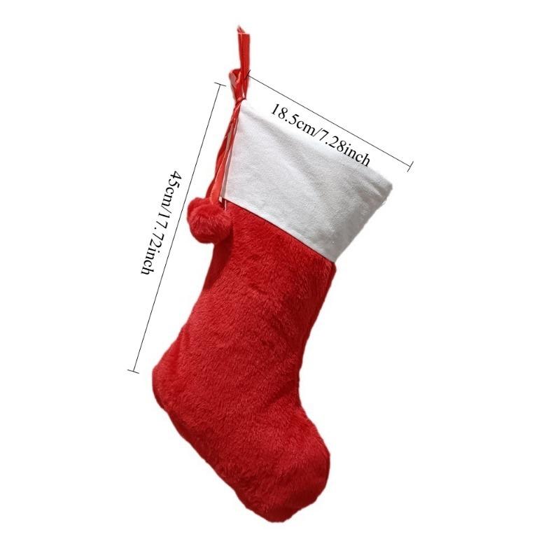 

Large Plush Christmas Socks Party Holiday Decoration Storage Gift Bag with Furball Solid Color Christmas Socks 18x45cm