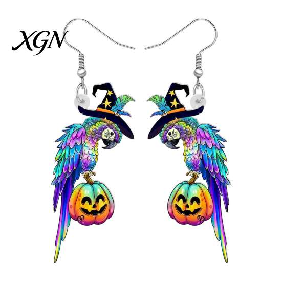Fun Halloween Costume Jewelry 1 Pair Cute Acrylic Parrot Earrings, Tropical Animal Dangle Double Sided Full Color Earrings for Women, Summer