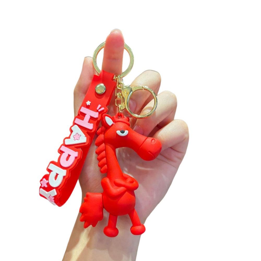 Cute Lucky Horse Keyring Traditional New Year Keyring Funny Animal Car Keychain  Bag Decoration