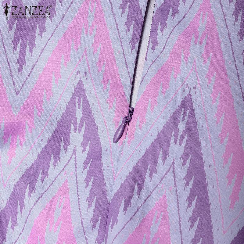 ZANZEA Vestido Casual de Verano para Mujer con Cuello de Muñeca y Manga Corta Estampado