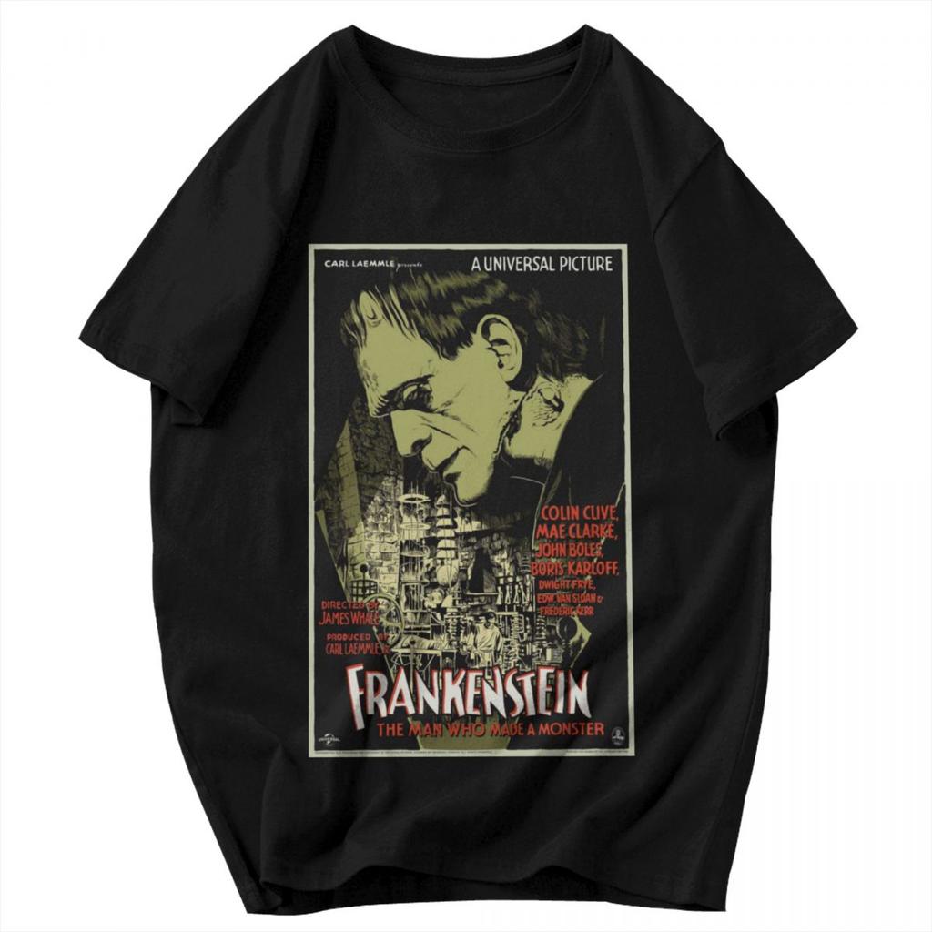 Men T Shirt Frankenstei Vintage Cotton Y2K Graphic Oneck Unisex Clothing T Shirts